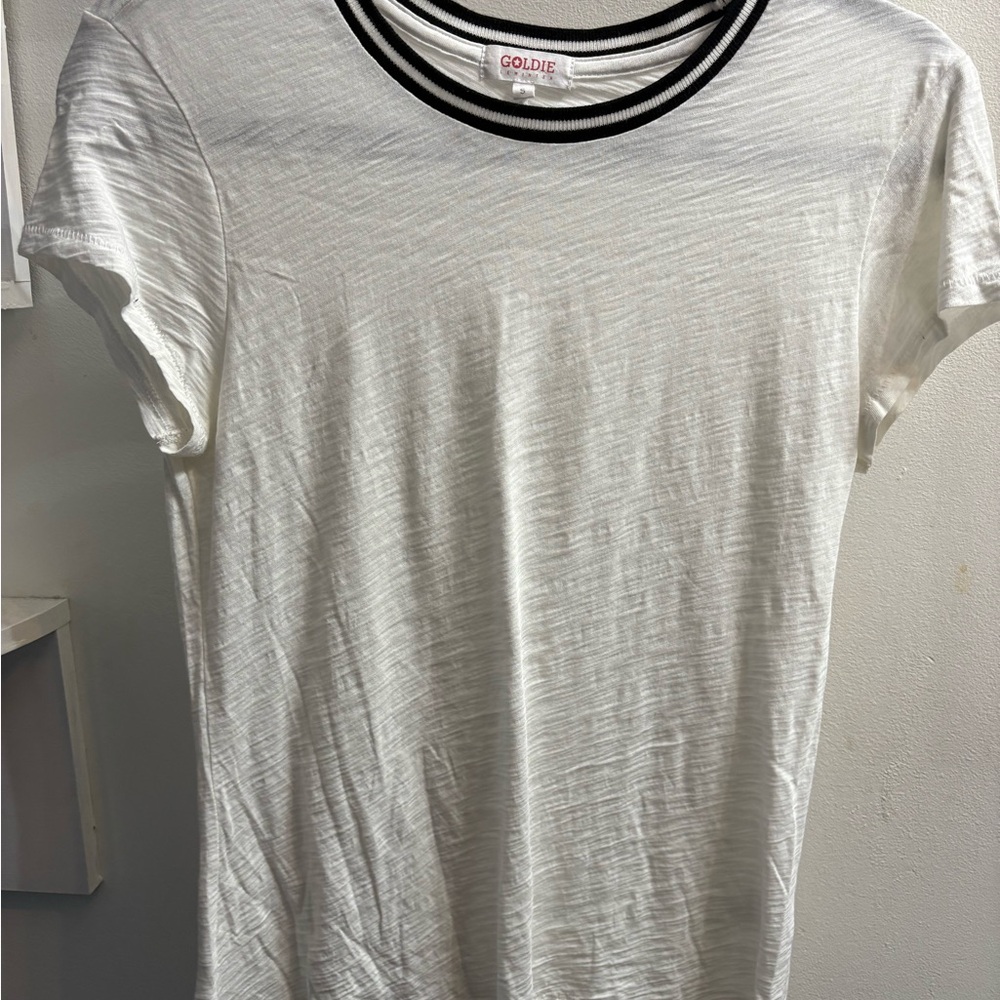 Goldie White Fitted Short Sleeve T-Shirt with Black Trim Accents